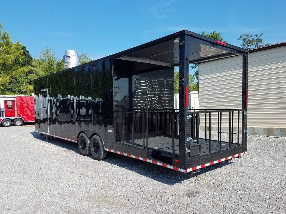 928-8.5-x-32-black-on-black-bbq-porch-concession-food-trailer-3.jpg 8.5' x 32' Black on Black BBQ Porch Concession Food Trailer