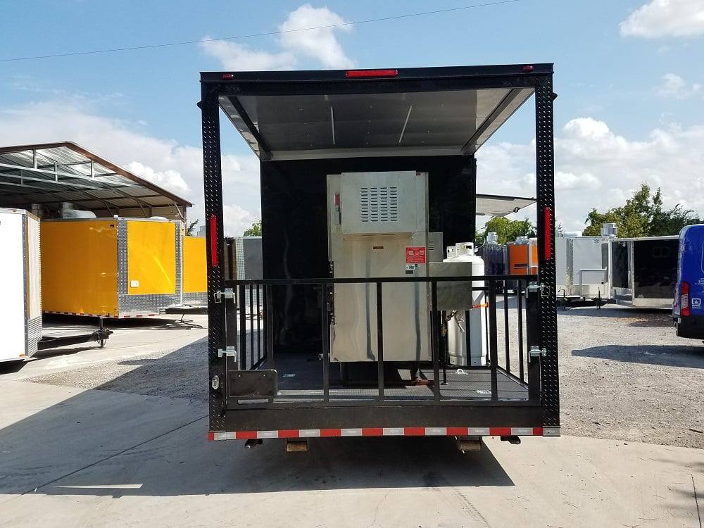 929-8.5-x-32-black-on-black-bbq-porch-concession-food-trailer-with-appliances-5.jpg 8.5' x 32' Black on Black BBQ Porch Concession Food Trailer With Appliances