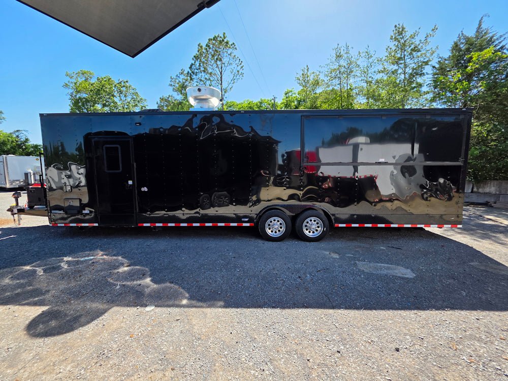 931-8.5-x-32-black-with-blackout-bbq-porch-concession-trailer-with-12ft-porch-5.jpg 8.5' X 32' Black With Blackout BBQ Porch Concession Trailer With 12ft Porch