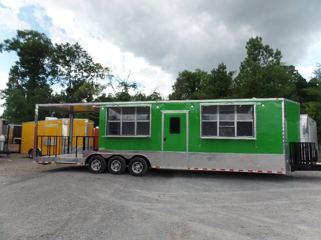 8.5' x 32' Lime Green Catering BBQ Food Event Concession Trailer