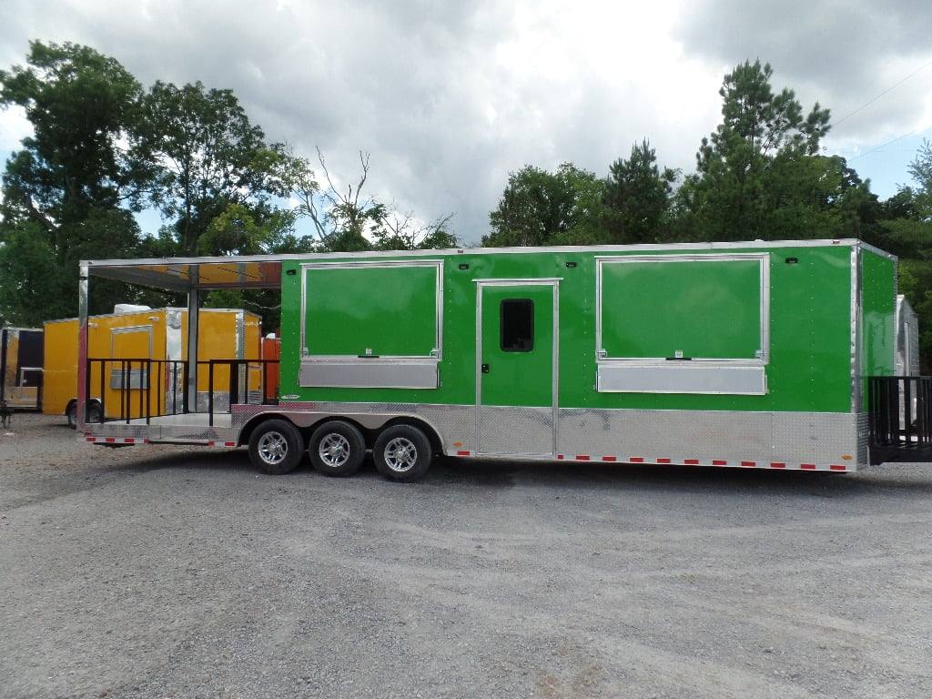 8.5' x 32' Lime Green Catering BBQ Food Event Concession Trailer