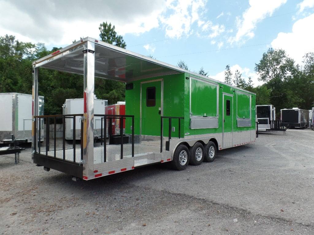 8.5' x 32' Lime Green Catering BBQ Food Event Concession Trailer