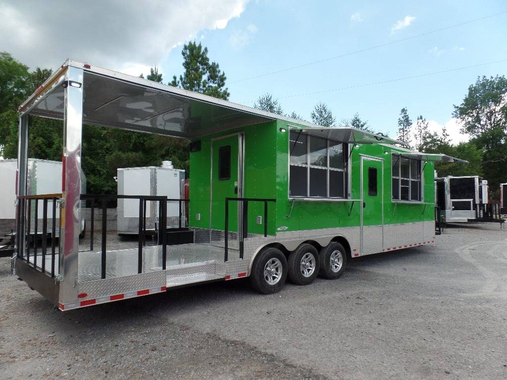 8.5' x 32' Lime Green Catering BBQ Food Event Concession Trailer