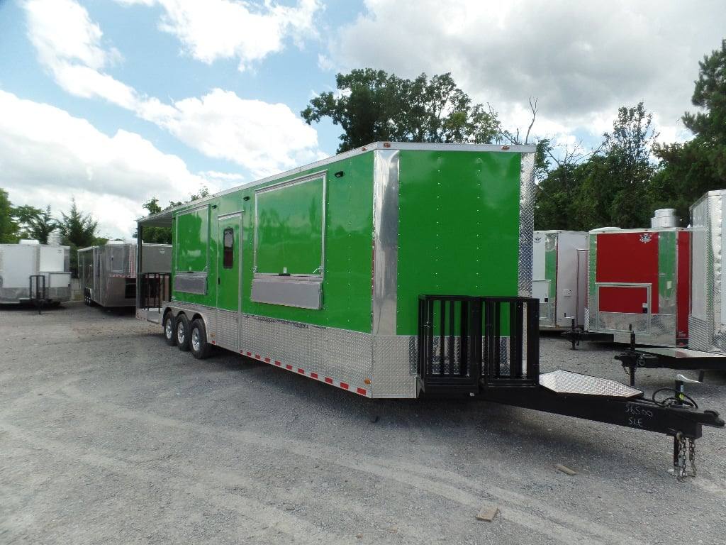 8.5' x 32' Lime Green Catering BBQ Food Event Concession Trailer