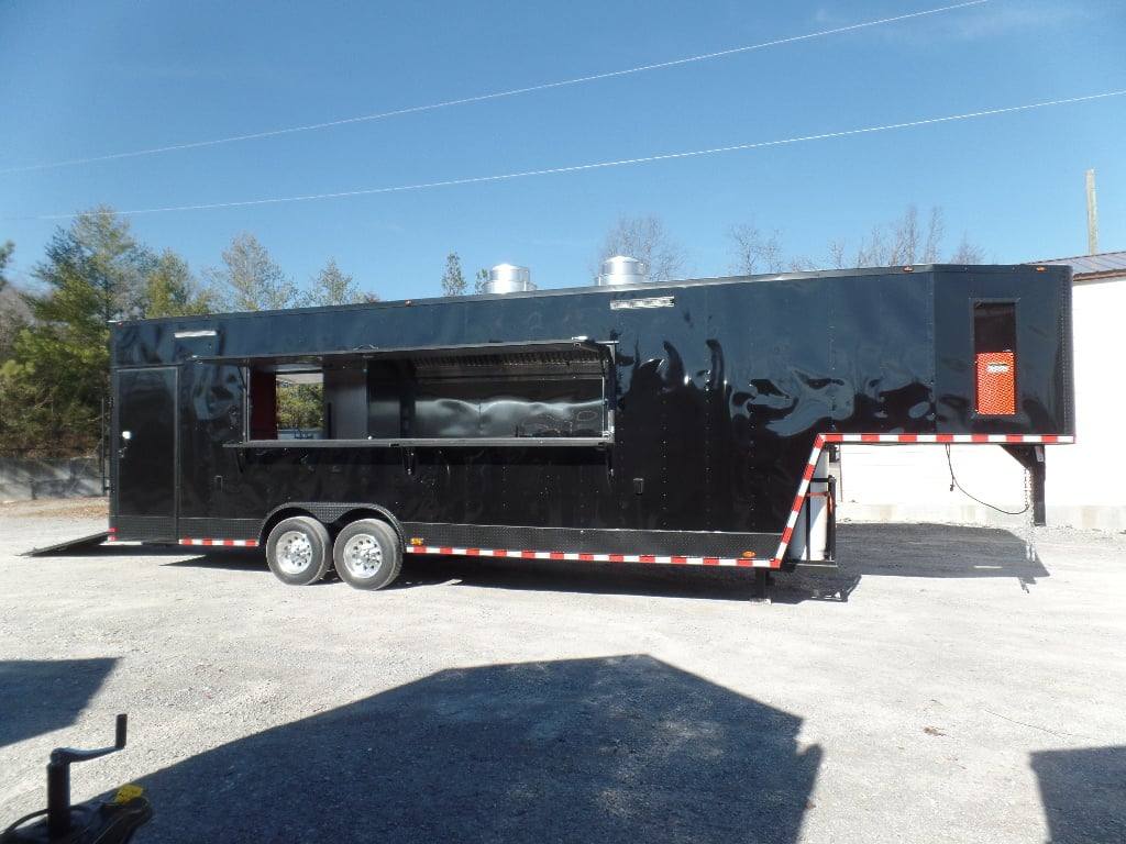 950-8.5-x-34-black-goose-neck-concession-food-trailer-with-appliances-1.jpg 8.5' x 34' Black Goose Neck Concession Food Trailer With Appliances