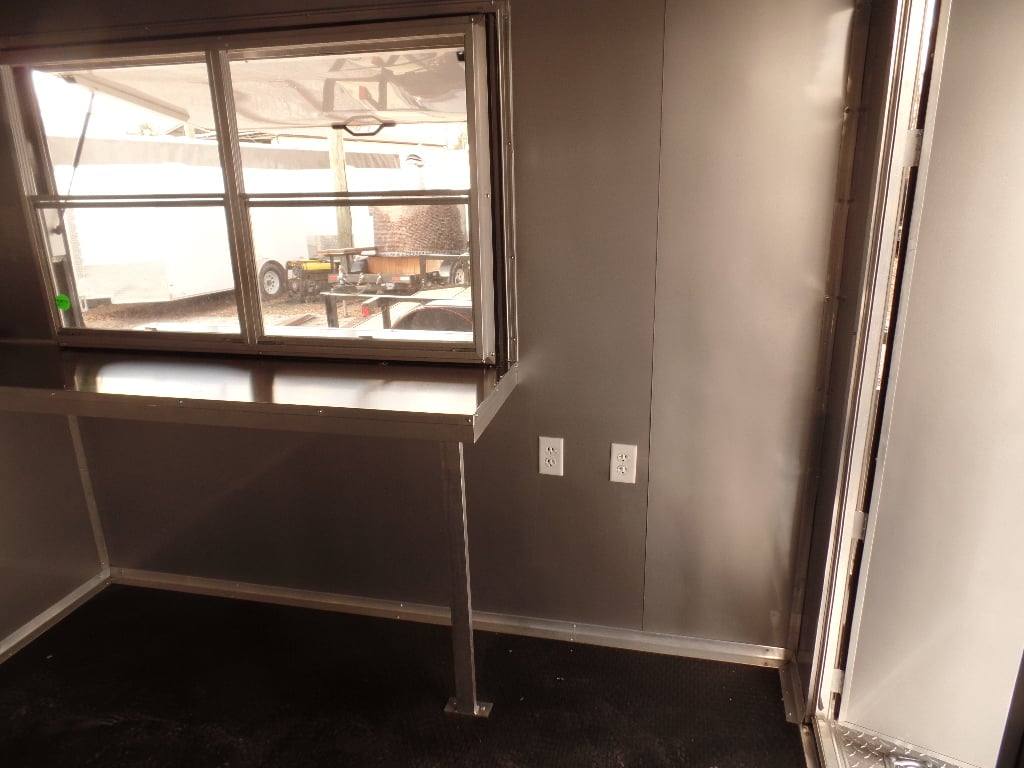 952-8.5-x-34-goose-neck-white-bbq-concession-food-trailer-10.jpg 8.5' x 34' Goose-neck White BBQ Concession Food Trailer