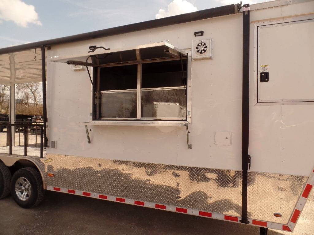 952-8.5-x-34-goose-neck-white-bbq-concession-food-trailer-14.jpg 8.5' x 34' Goose-neck White BBQ Concession Food Trailer