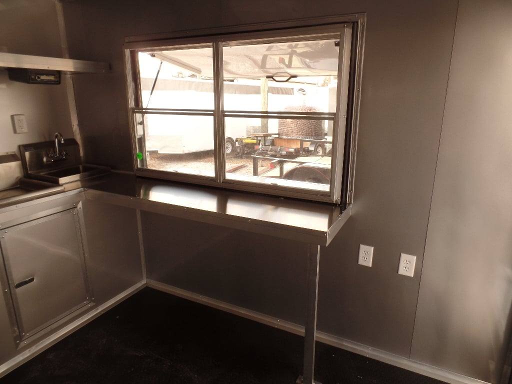 952-8.5-x-34-goose-neck-white-bbq-concession-food-trailer-16.jpg 8.5' x 34' Goose-neck White BBQ Concession Food Trailer