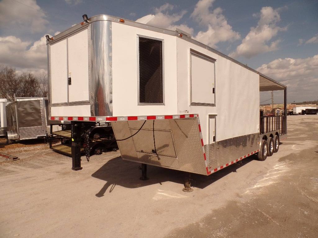 952-8.5-x-34-goose-neck-white-bbq-concession-food-trailer-18.jpg 8.5' x 34' Goose-neck White BBQ Concession Food Trailer