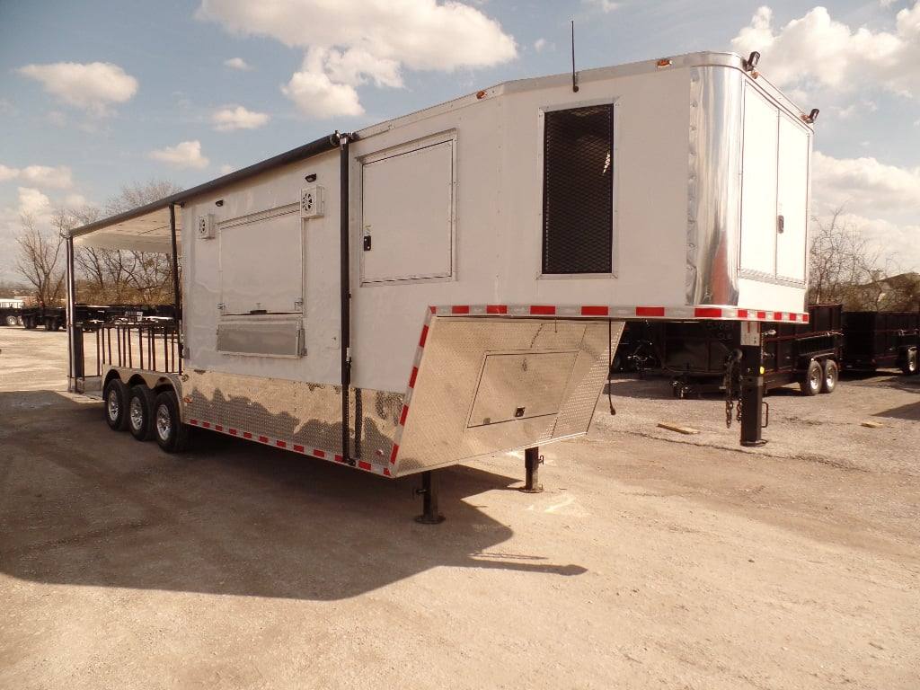 952-8.5-x-34-goose-neck-white-bbq-concession-food-trailer-21.jpg 8.5' x 34' Goose-neck White BBQ Concession Food Trailer