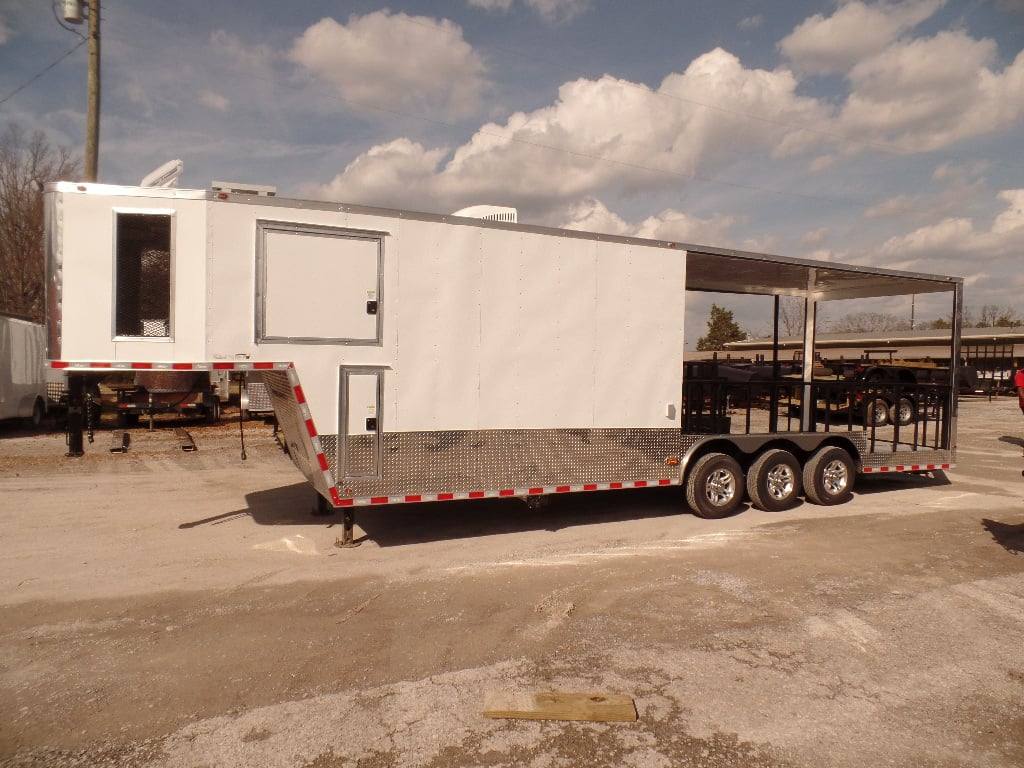 952-8.5-x-34-goose-neck-white-bbq-concession-food-trailer-22.jpg 8.5' x 34' Goose-neck White BBQ Concession Food Trailer