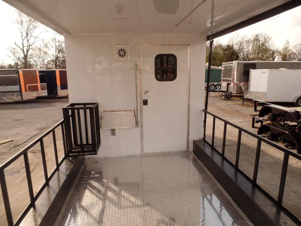 952-8.5-x-34-goose-neck-white-bbq-concession-food-trailer-23.jpg 8.5' x 34' Goose-neck White BBQ Concession Food Trailer