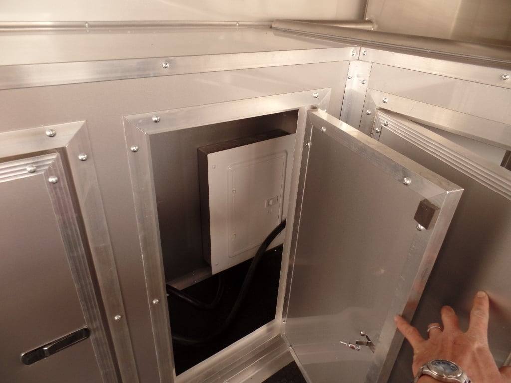 952-8.5-x-34-goose-neck-white-bbq-concession-food-trailer-6.jpg 8.5' x 34' Goose-neck White BBQ Concession Food Trailer