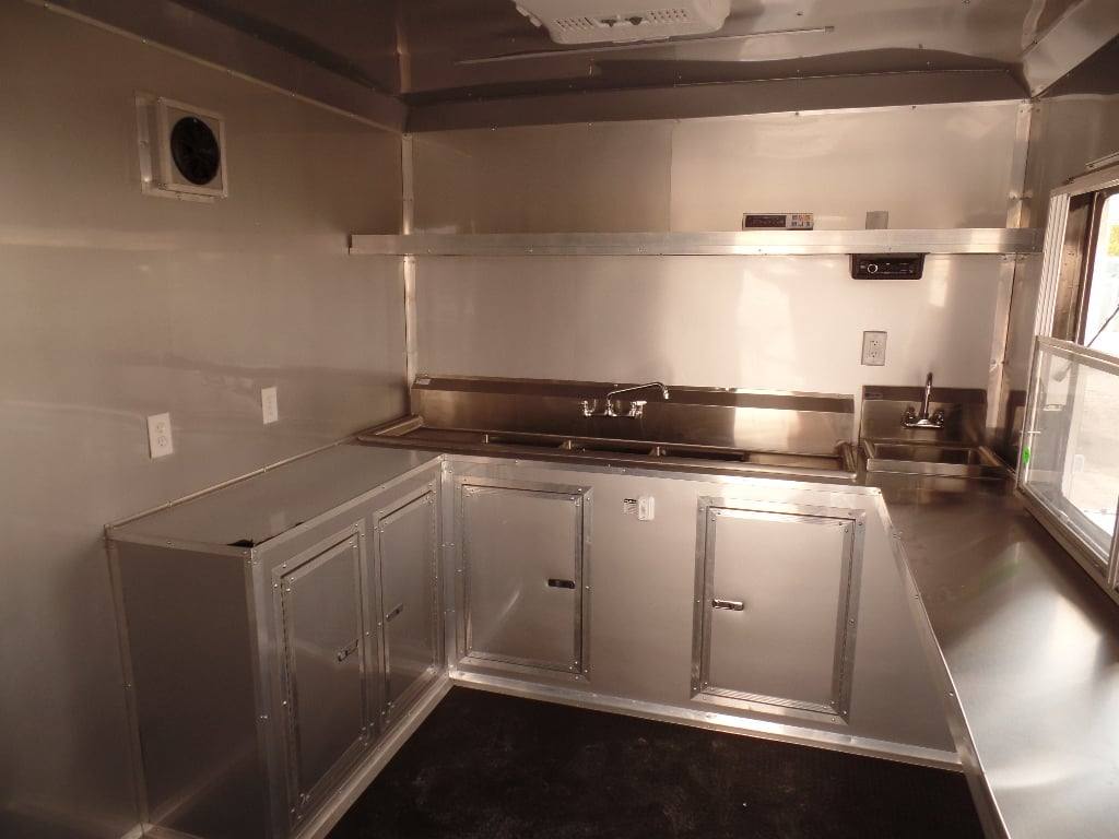 952-8.5-x-34-goose-neck-white-bbq-concession-food-trailer-9.jpg 8.5' x 34' Goose-neck White BBQ Concession Food Trailer