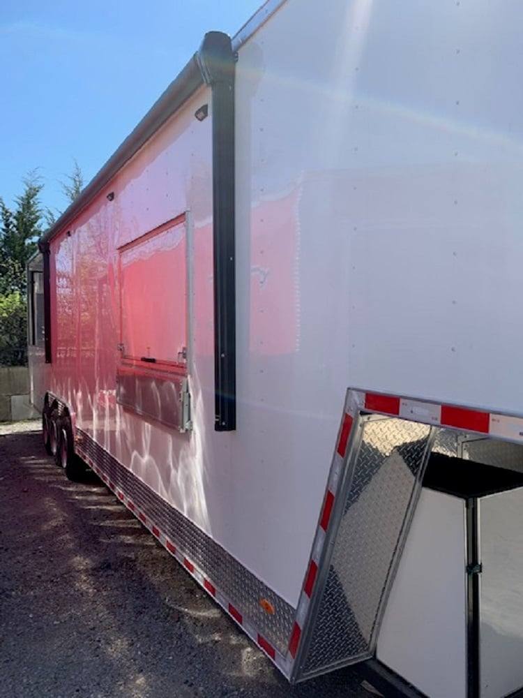 971-8.5-x-40-white-bbq-gooseneck-concession-food-trailer-14.jpg 8.5' x 40' White BBQ Gooseneck Concession Food Trailer