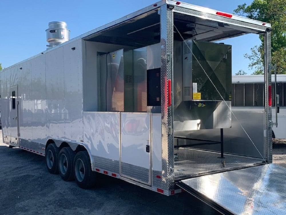 972-8.5-x-40-white-bbq-gooseneck-concession-food-trailer-with-appliances-10.jpg 8.5' x 40' White BBQ Gooseneck Concession Food Trailer with Appliances