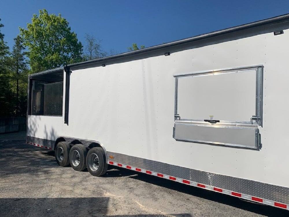 972-8.5-x-40-white-bbq-gooseneck-concession-food-trailer-with-appliances-21.jpg 8.5' x 40' White BBQ Gooseneck Concession Food Trailer with Appliances