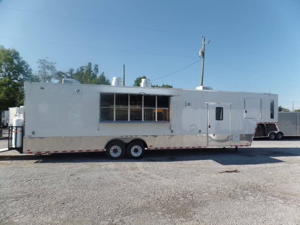 973-8.5-x-40-white-goose-neck-event-concession-food-trailer-with-appliances-1.jpg 8.5' x 40' White Goose Neck Event Concession Food Trailer With Appliances