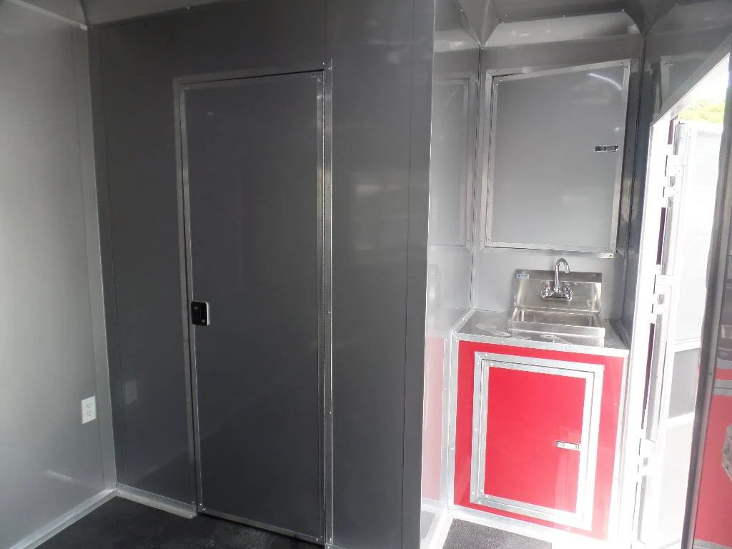 984-8.5-x-45-red-gooseneck-concession-bbq-food-trailer-5.webp 8.5' x 45' Red Gooseneck Concession BBQ Food Trailer