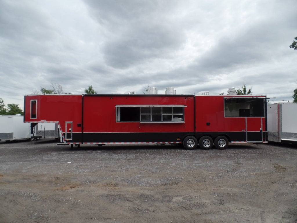 985-8.5-x-45-red-gooseneck-concession-bbq-food-trailer-with-appliances-1.jpg 8.5' x 45' Red Gooseneck Concession BBQ Food Trailer With Appliances