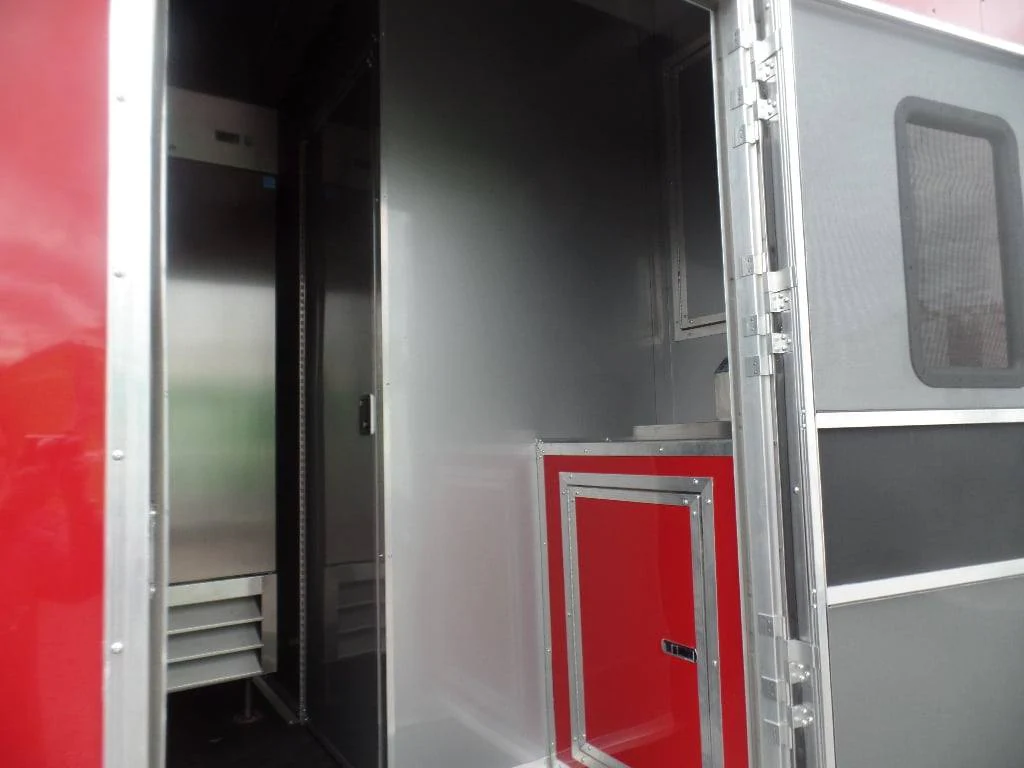 985-8.5-x-45-red-gooseneck-concession-bbq-food-trailer-with-appliances-2.webp 8.5' x 45' Red Gooseneck Concession BBQ Food Trailer With Appliances