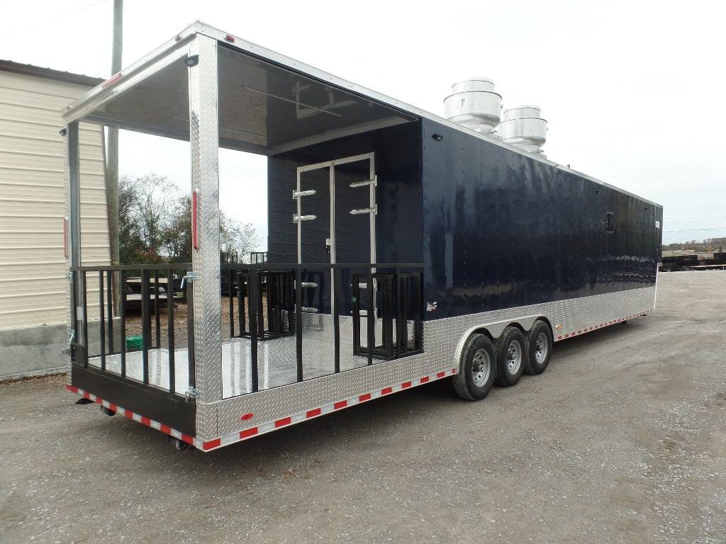 8.5' x 48' Indigo Blue Gooseneck Concession BBQ Food Event Trailer