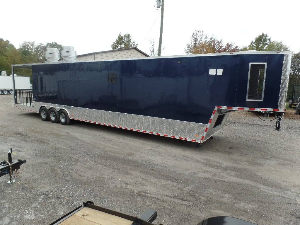 8.5' x 48' Indigo Blue Gooseneck Concession BBQ Food Event Trailer