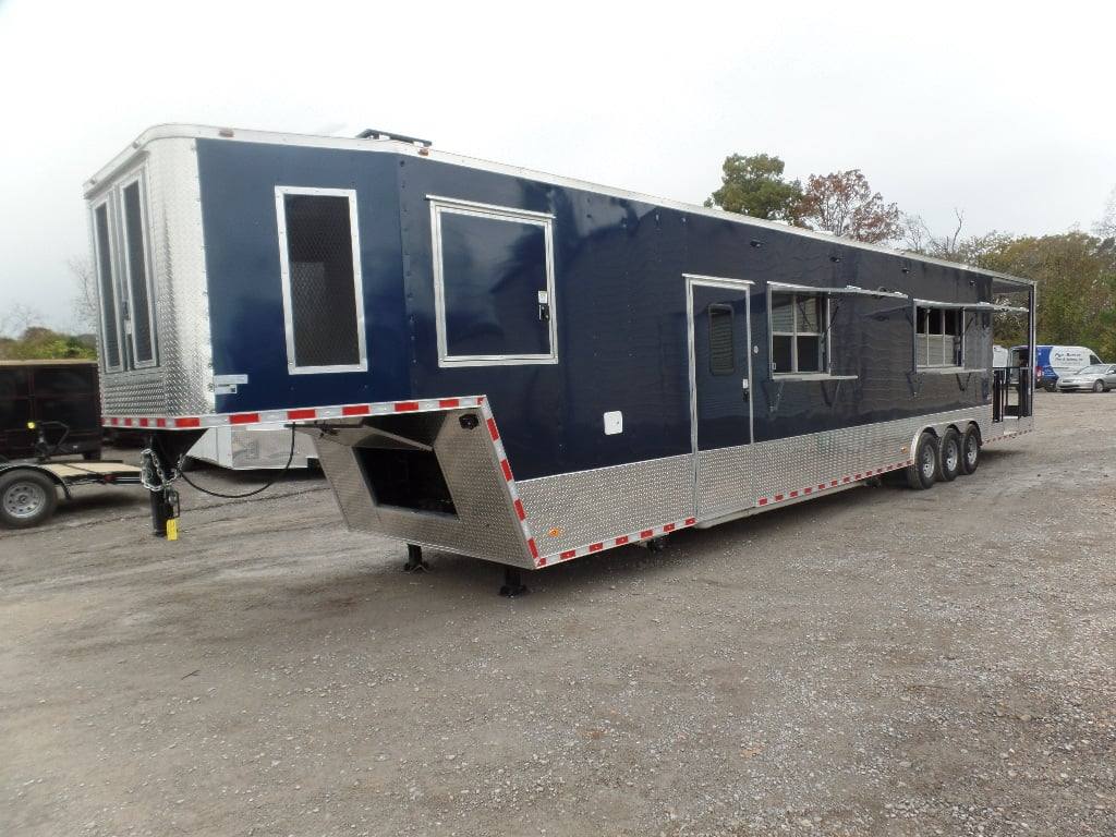 8.5' x 48' Indigo Blue Gooseneck Concession BBQ Food Event Trailer