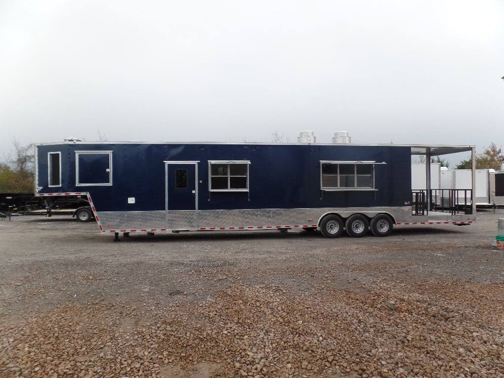 8.5' x 48' Indigo Blue Gooseneck Concession BBQ Food Event Trailer