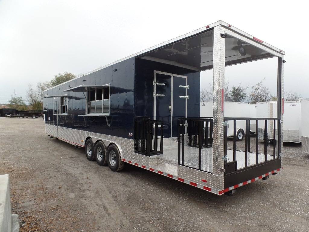 8.5' x 48' Indigo Blue Gooseneck Concession BBQ Food Event Trailer