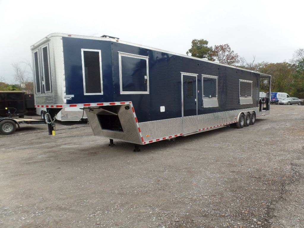8.5' x 48' Indigo Blue Gooseneck Concession BBQ Food Event Trailer