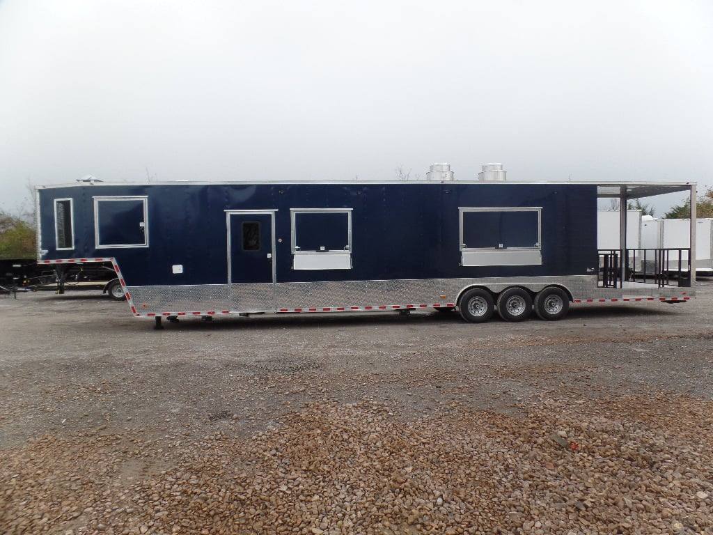 8.5' x 48' Indigo Blue Gooseneck Concession BBQ Food Event Trailer