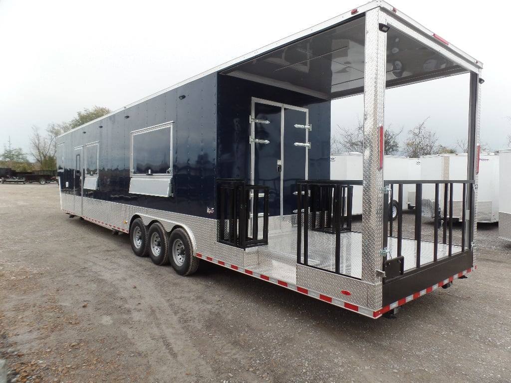 8.5' x 48' Indigo Blue Gooseneck Concession BBQ Food Event Trailer
